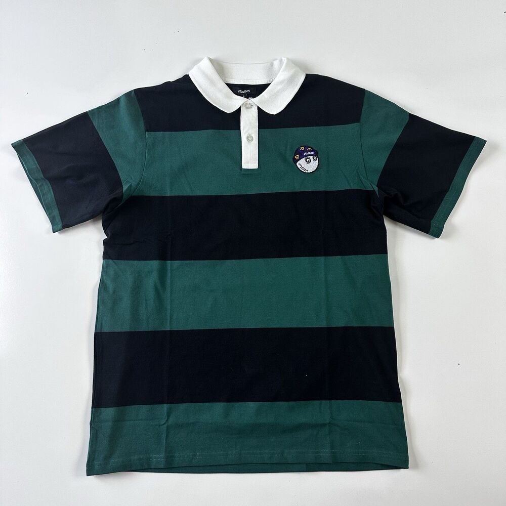 NEW Malbon WIZ Striped Polo Shirt Men's Black/Forest Size Large